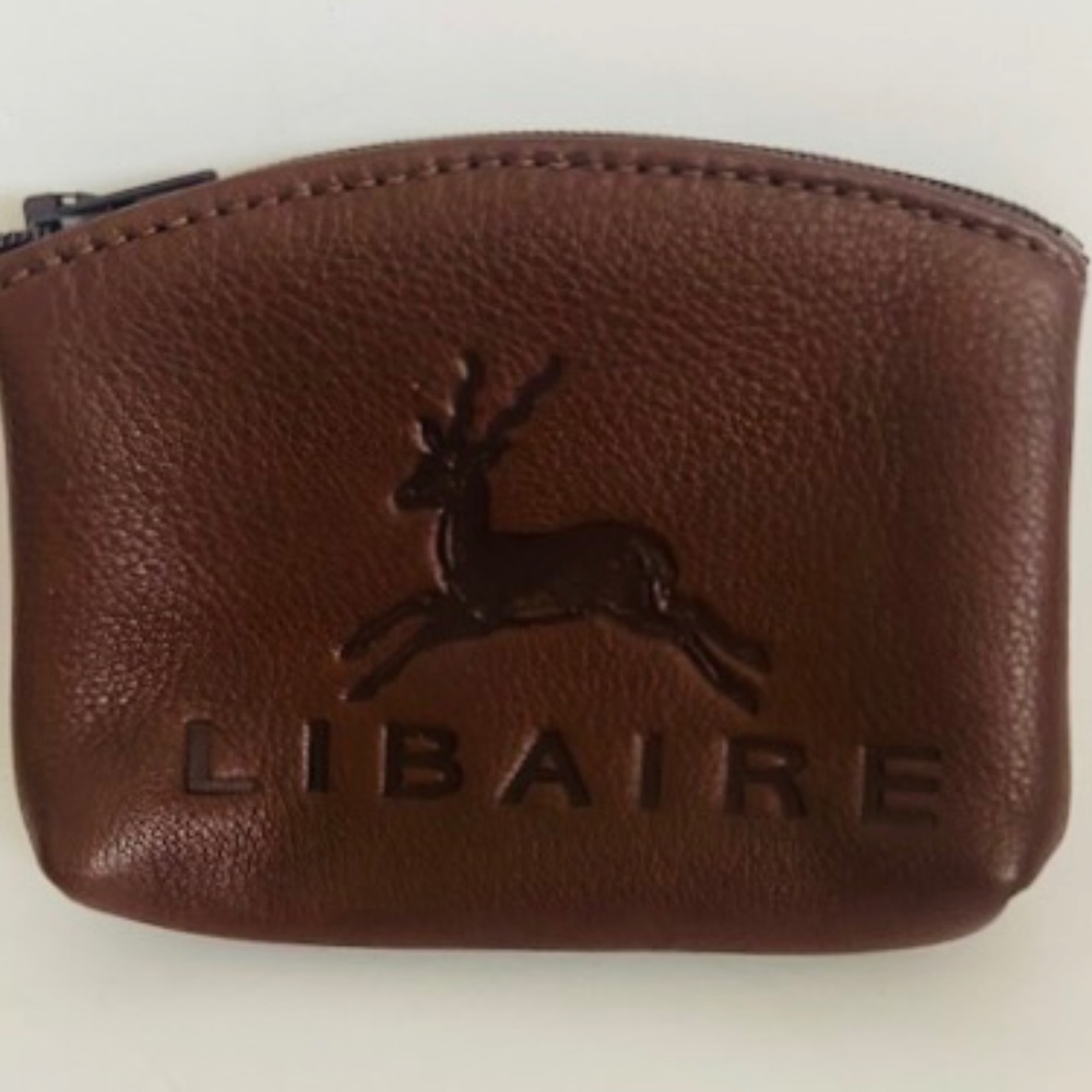 VINTAGE Brown GENUINE Leather LIBAIRE COIN PURSE Zipper Closure